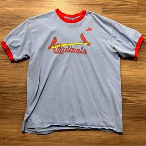 Mens Nike Large Vintage St Louis Cardinals Powdered Blue Short Sleeve Shirt